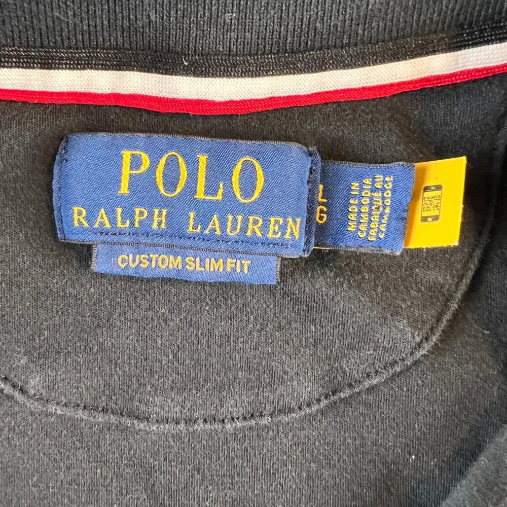 Polo Ralph Lauren Mens Custom Slim Fit Polo Shirt Black Tipped Collar Large